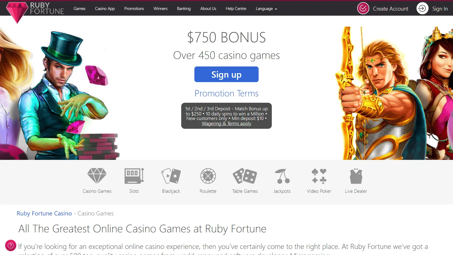 Ruby Fortune Casino games screen on desktop